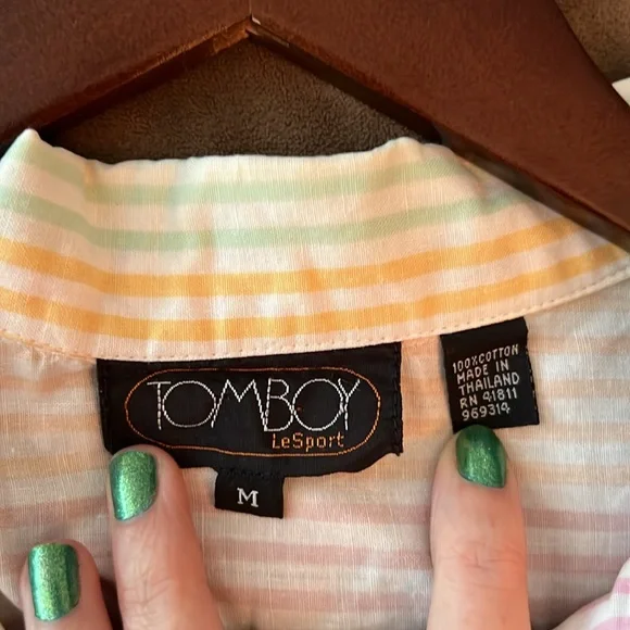 Pastel, striped, women’s short sleeve button up - Picture 3 of 3